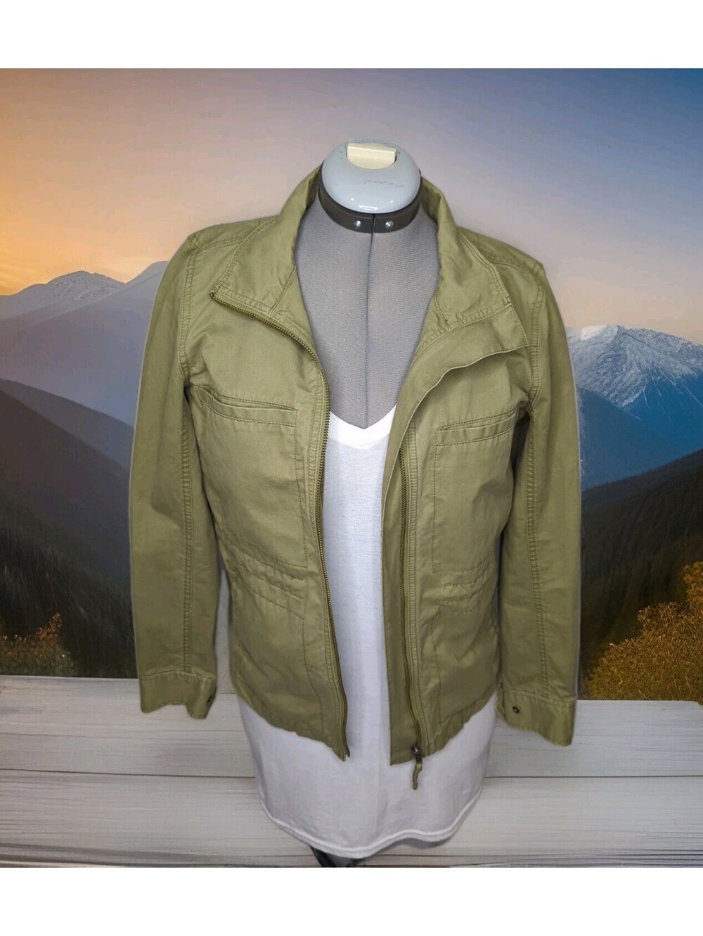 J.Crew Women's Jacket Small OD Olive Green Utility Field Coat Cotton Pocket Zip